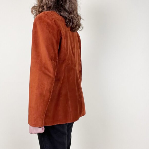 Vintage Leather & Suede Oversized Blazer Jacket Coat Long Preppy Grunge European - Picture 2 of 6